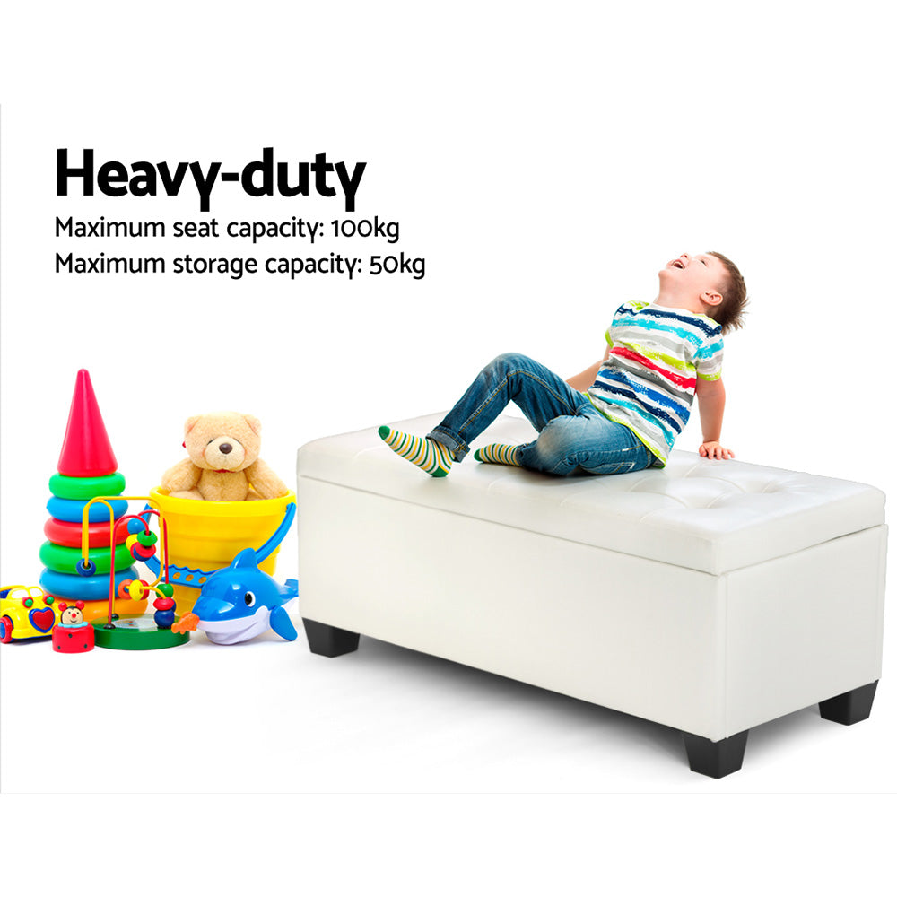 Serano Storage Ottoman – Leather – White – 97 cm
