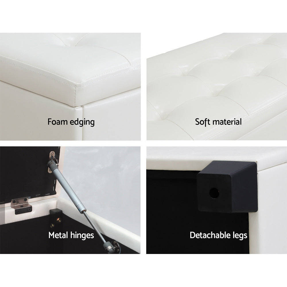 Serano Storage Ottoman – Leather – White – 97 cm