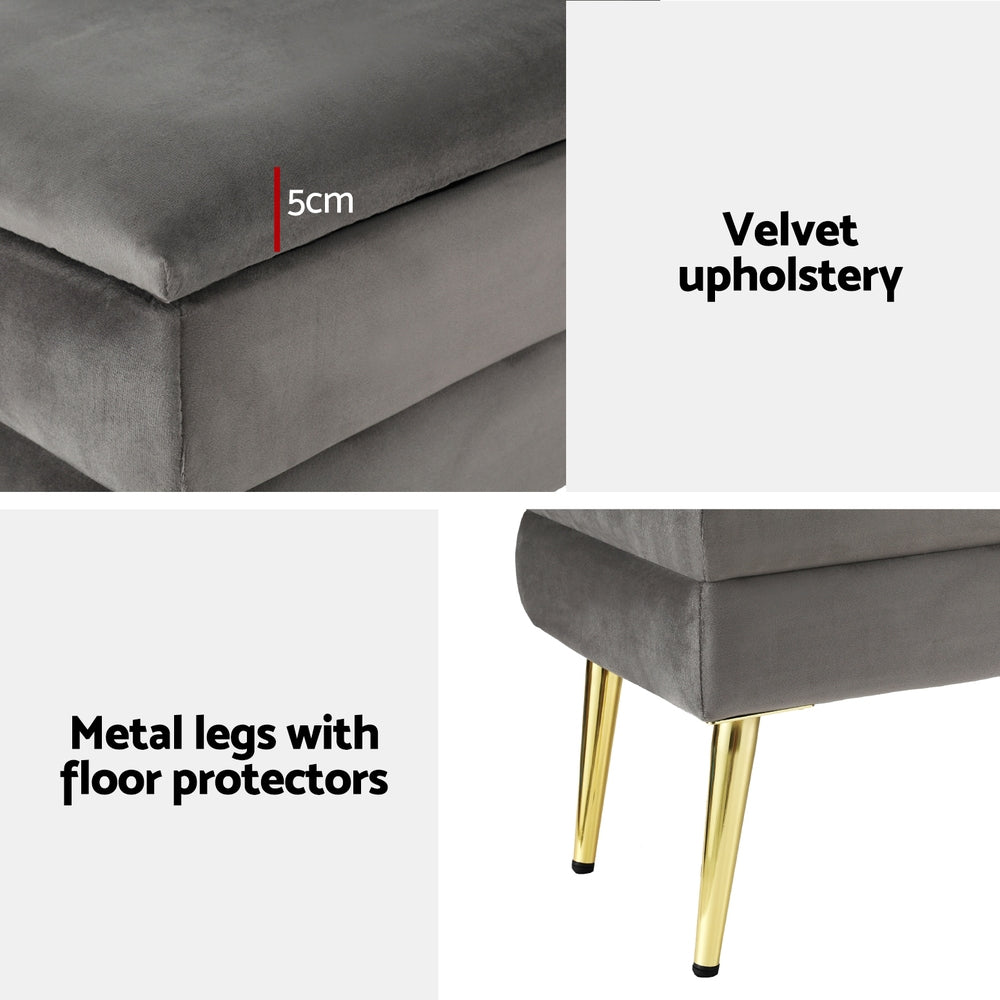 Novella Velvet Storage Ottoman – Grey – 80 cm
