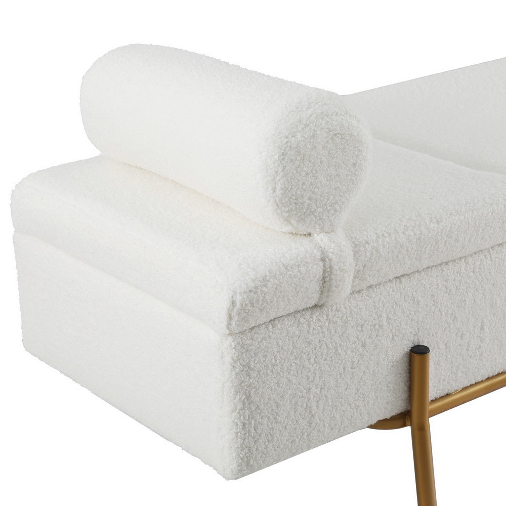 Serena Bouclé Bed Ottoman with Pillow – White – 140 cm