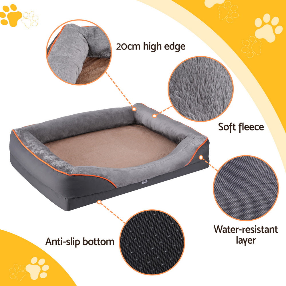 Solara Orthopedic Pet Bed – Grey & Yellow – Extra Large 120 cm
