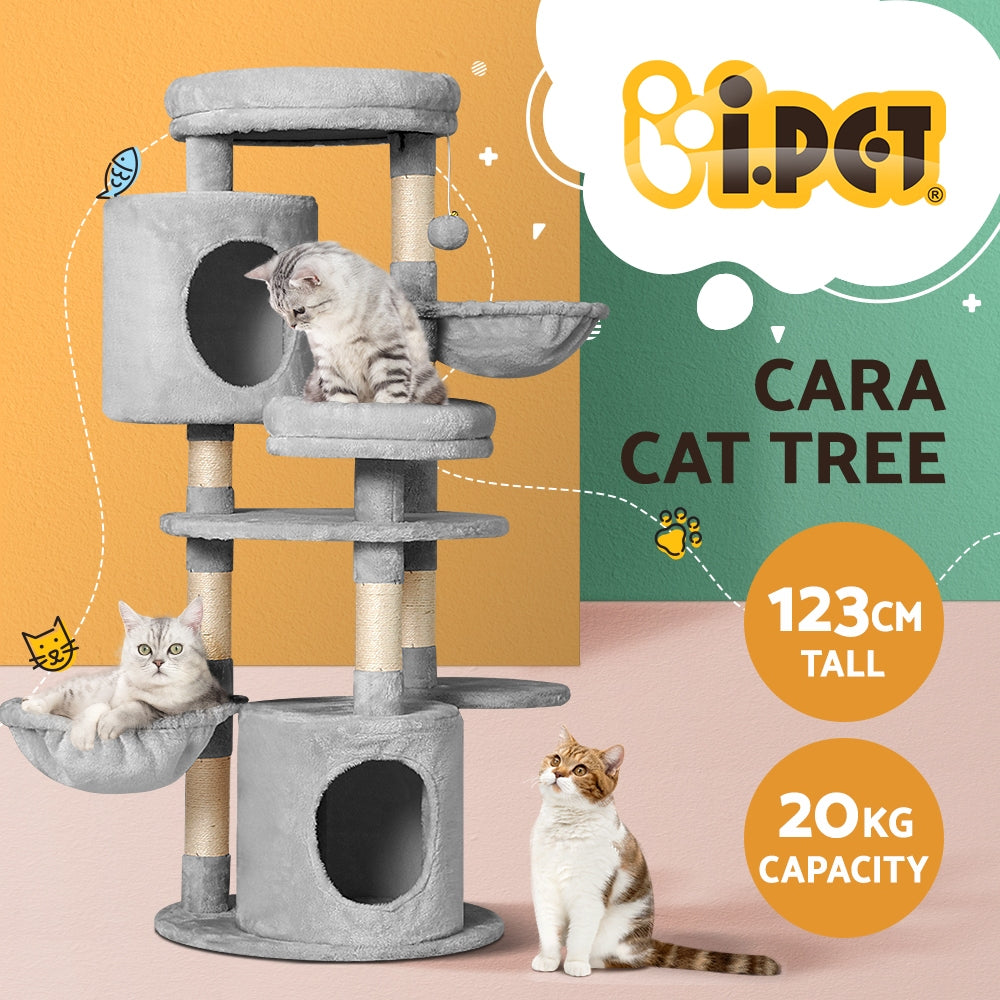Cara Cat Tree Tower – Light Grey – 123 cm