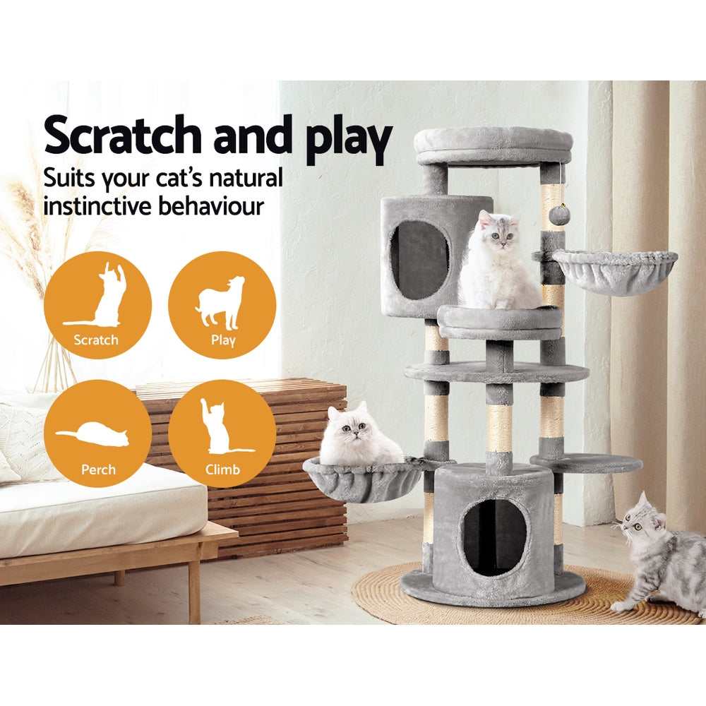 Cara Cat Tree Tower – Light Grey – 123 cm