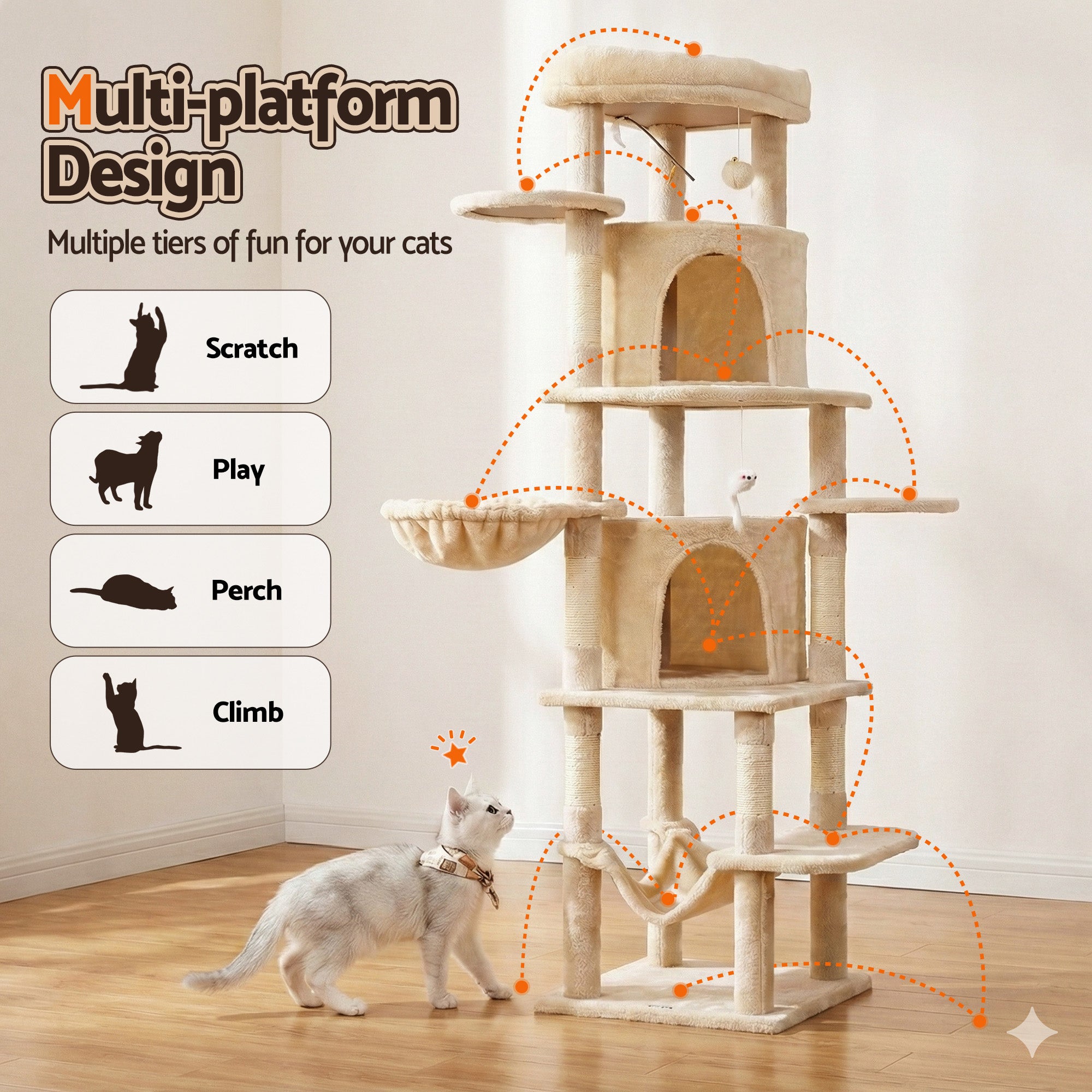 Maddox Cat Tree Tower – Beige – 167 cm
