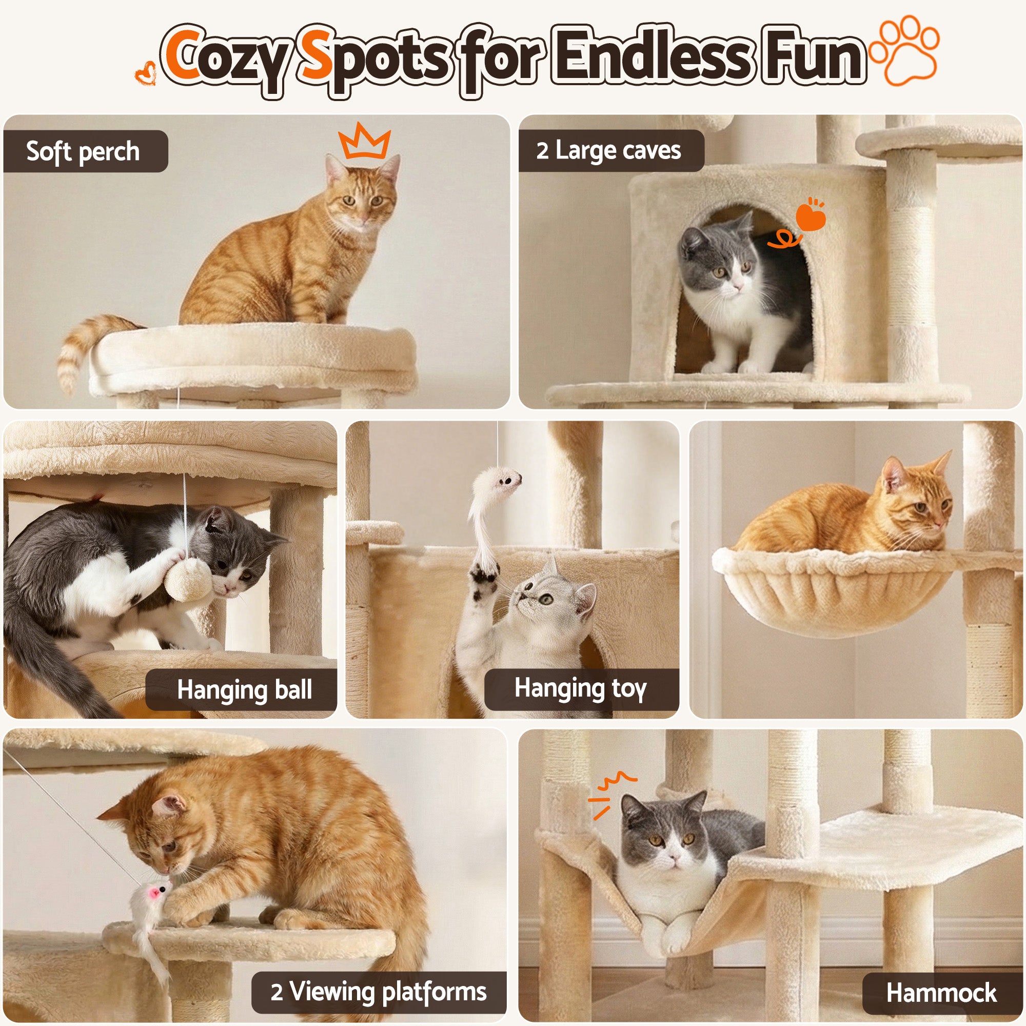 Maddox Cat Tree Tower – Beige – 167 cm