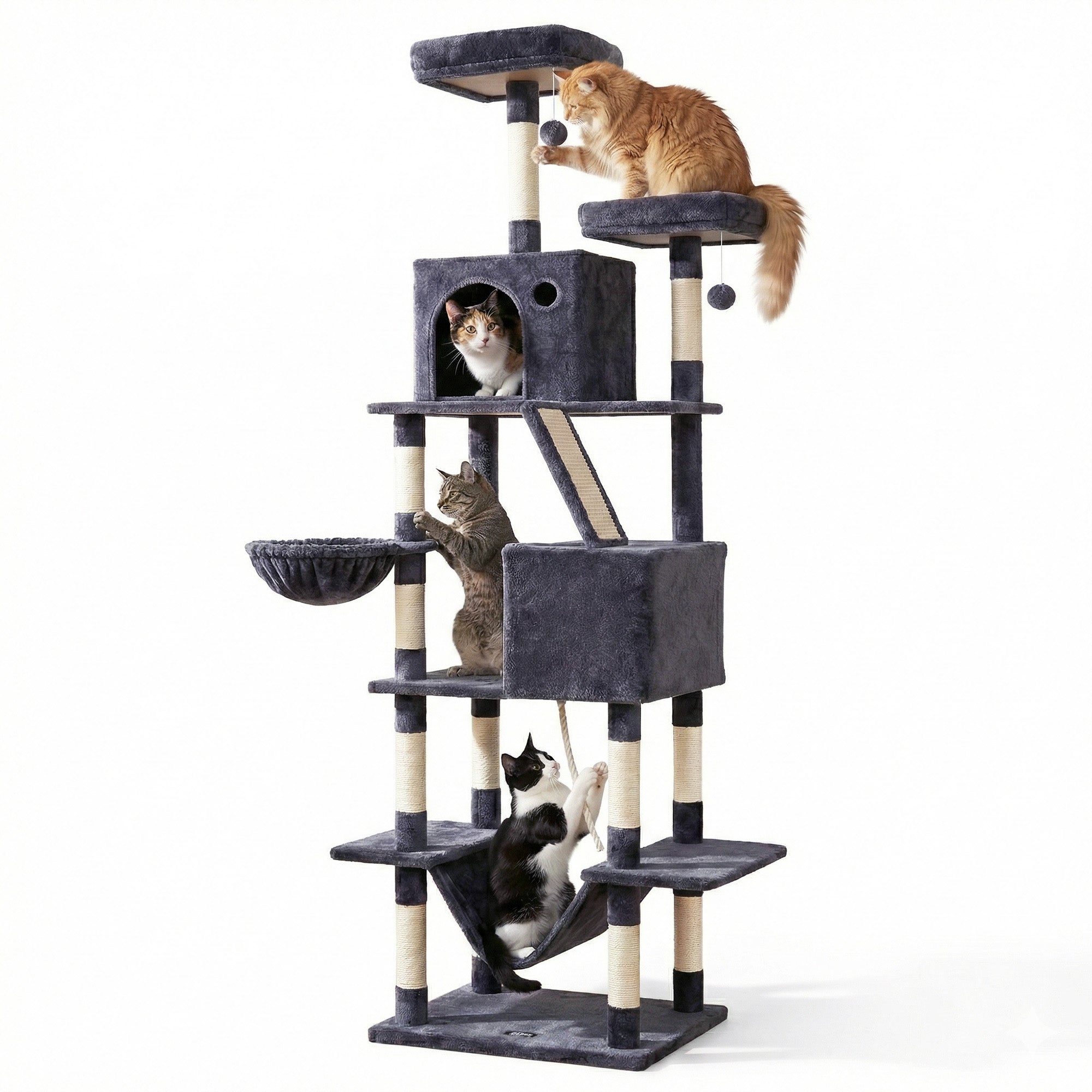 Cat Tree Tower 206cm Large Scratching Post Furniture Scratcher House Grey