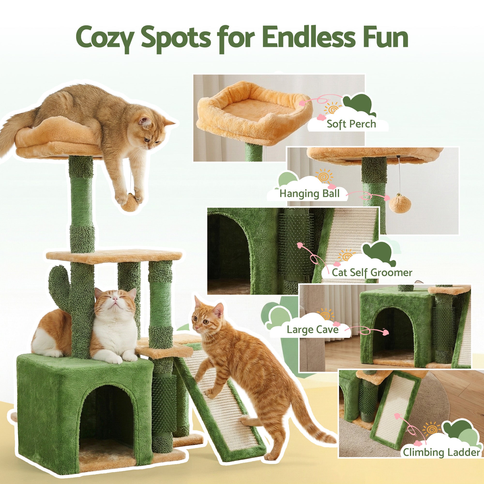 Cypress Cat Tree Tower – Green – 101 cm