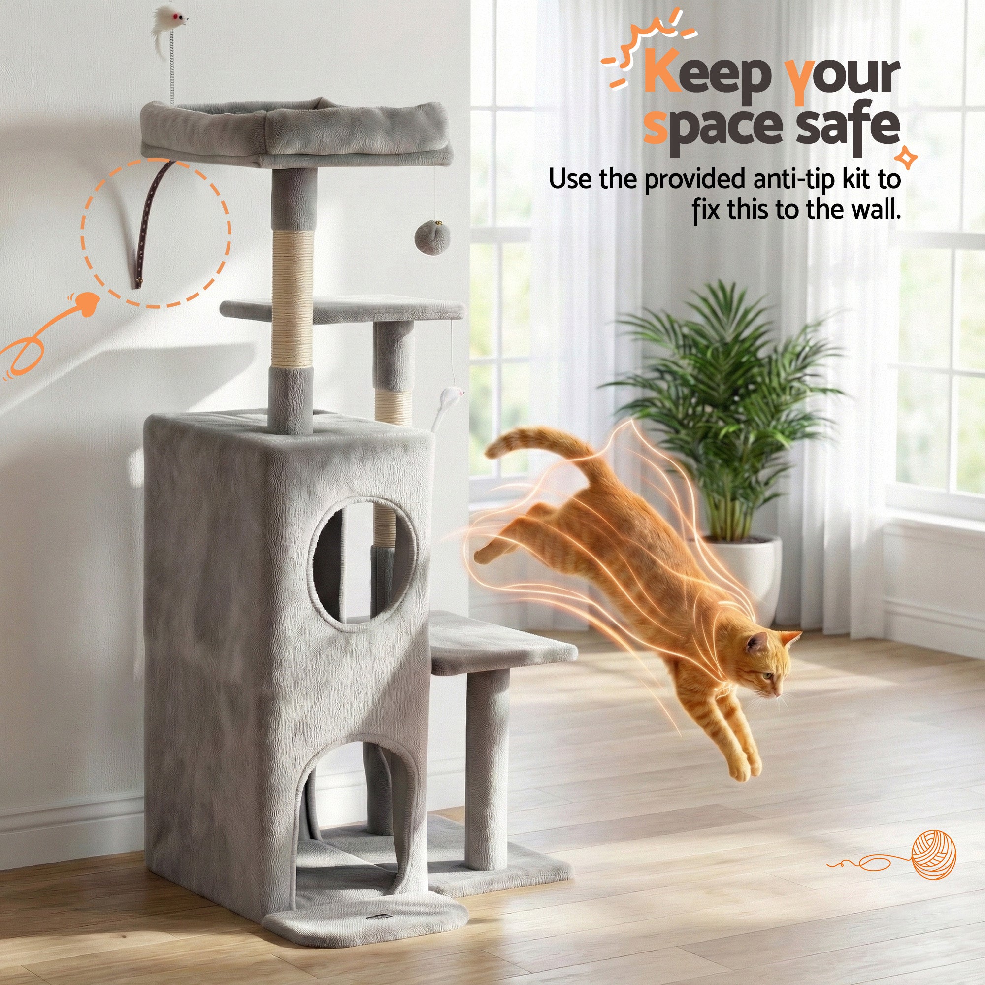 Everest Cat Tree Tower – Light Grey – 127 cm