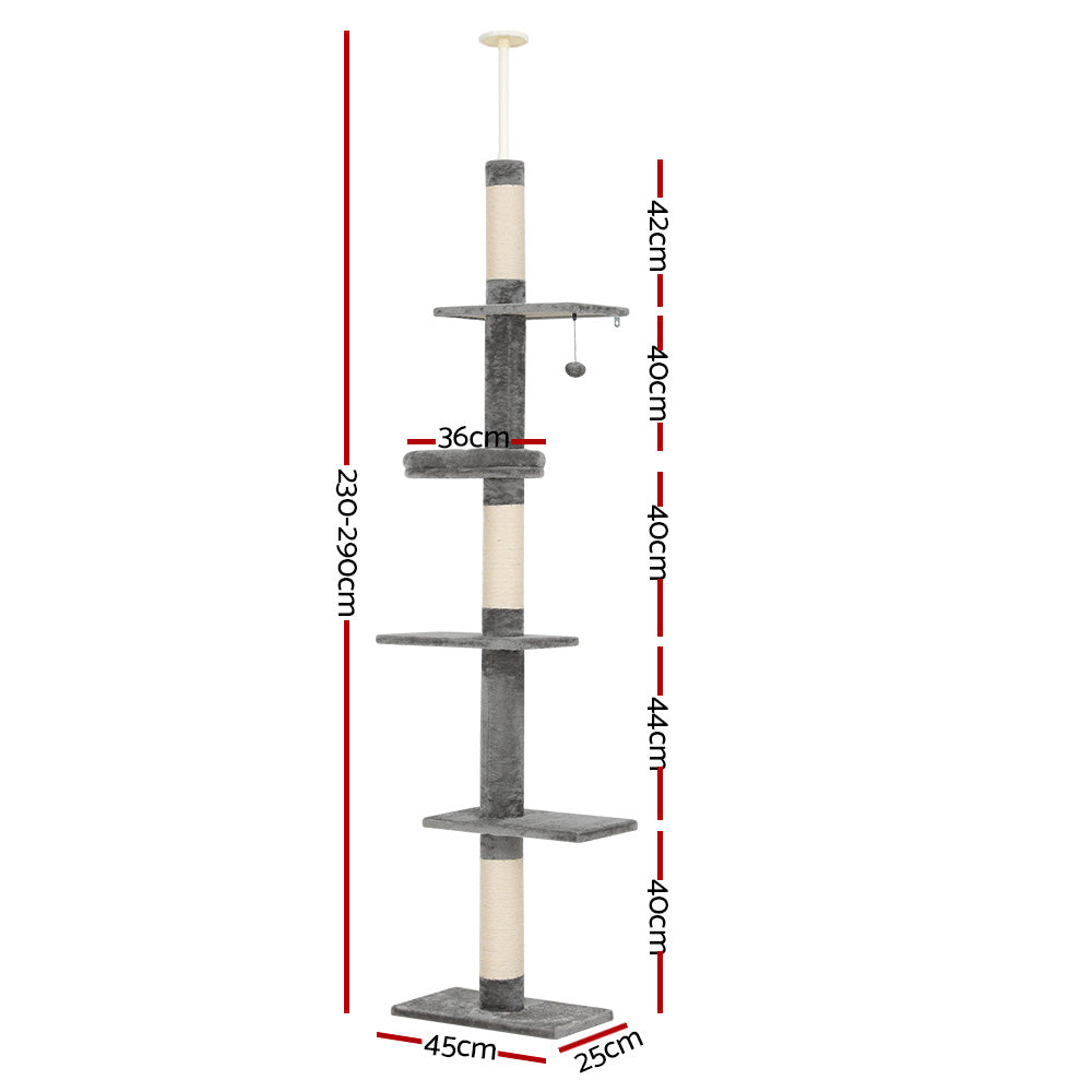 Zenith Floor-to-Ceiling Cat Tree – Grey & White – 290 cm