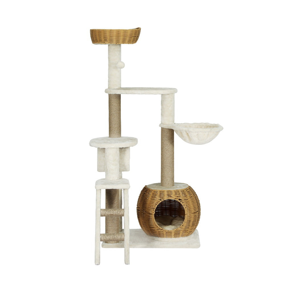 Havana Cat Tree Tower with Rattan Ladder – Beige – 138 cm