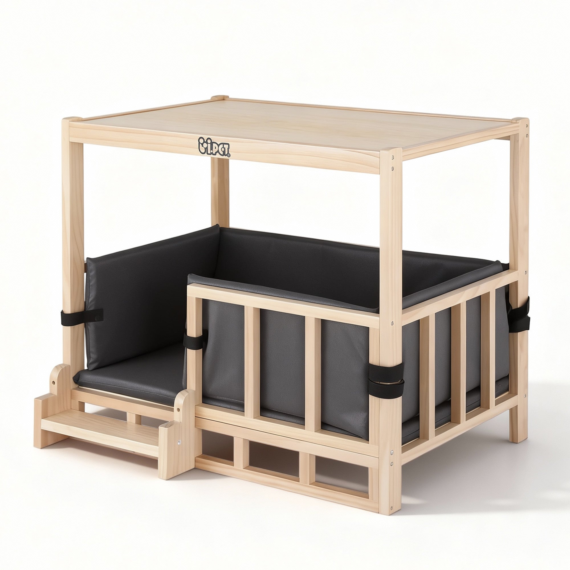 Nova 2in1 Dog Kennel Crate Furniture Grey Bedding Wooden House Indoor