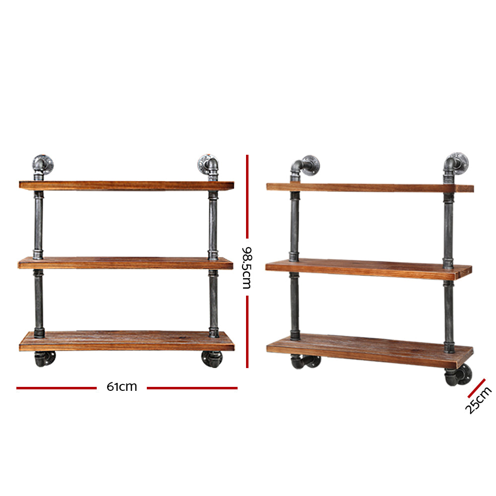 Henley Industrial Pipe Shelf – Brown / Wood – 3 Tiers