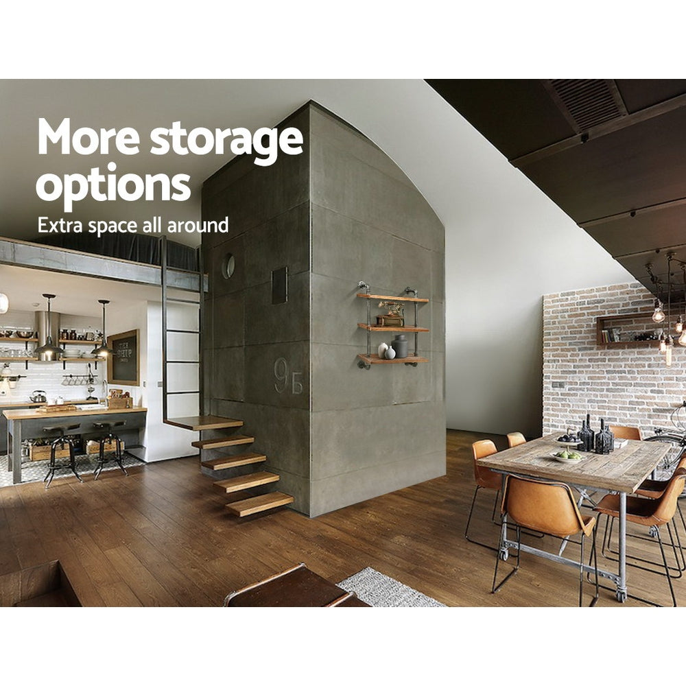 Henley Industrial Pipe Shelf – Brown / Wood – 3 Tiers