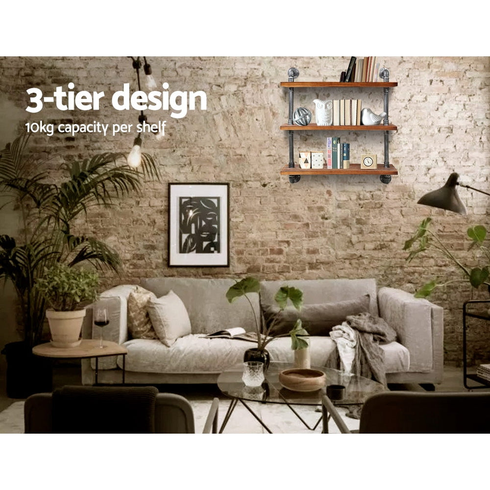 Henley Industrial Pipe Shelf – Brown / Wood – 3 Tiers
