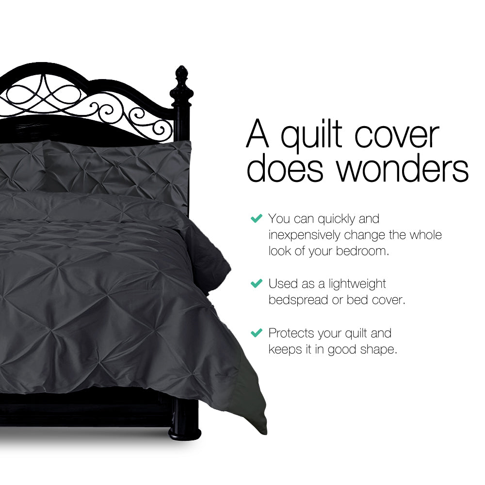 Alderon Diamond Pintuck Quilt Cover Set – Black – Queen