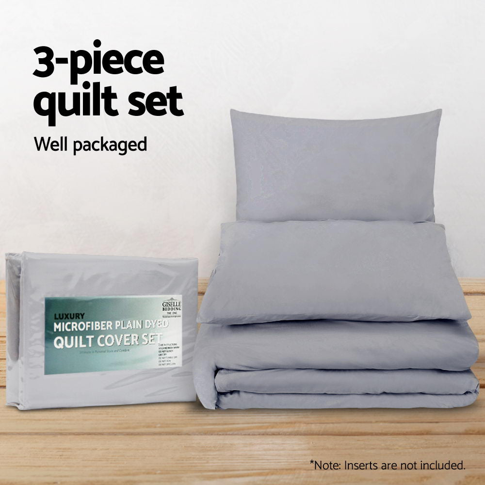 Classic Quilt Cover Set – Grey – Queen