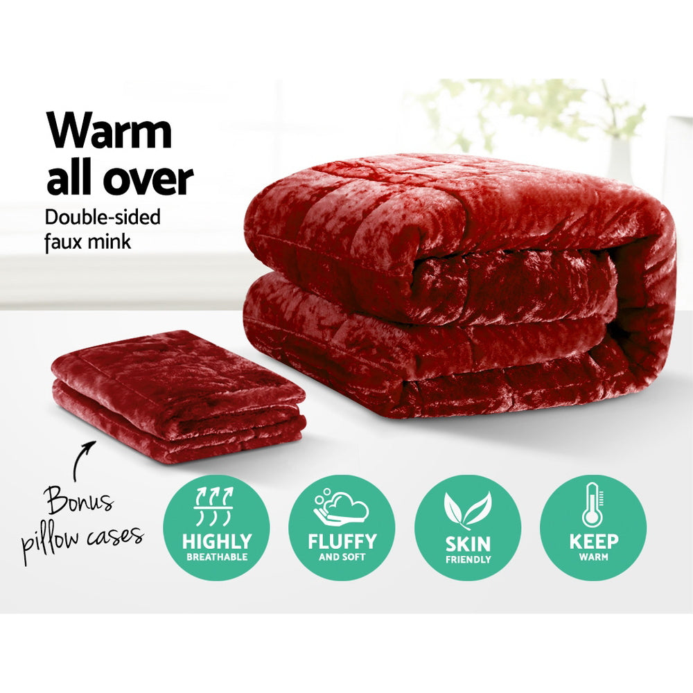 Luxora Faux Mink Quilt – Burgundy – King