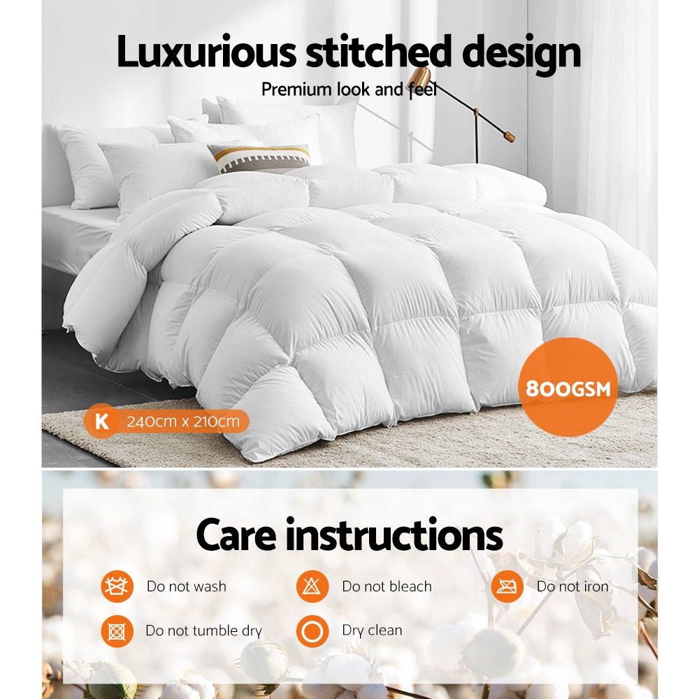 Atlas Goose Down Feather Quilt – White – King – 800GSM