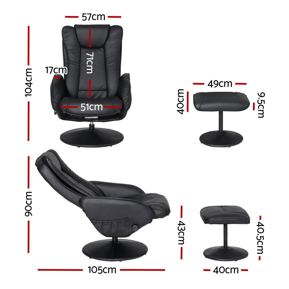 Cobble Heated Massage Recliner Chair – Black – Single