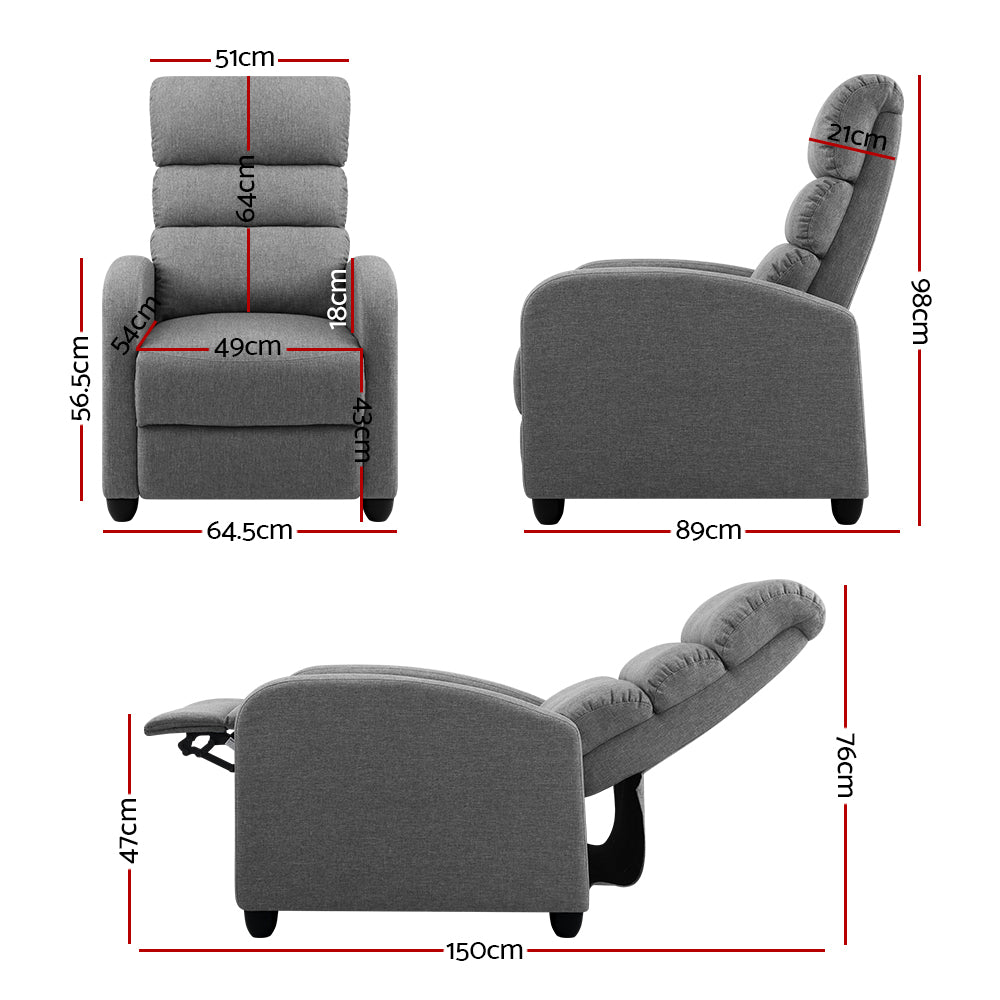 Sterling Fabric Recliner Armchair – Grey – Full Recline