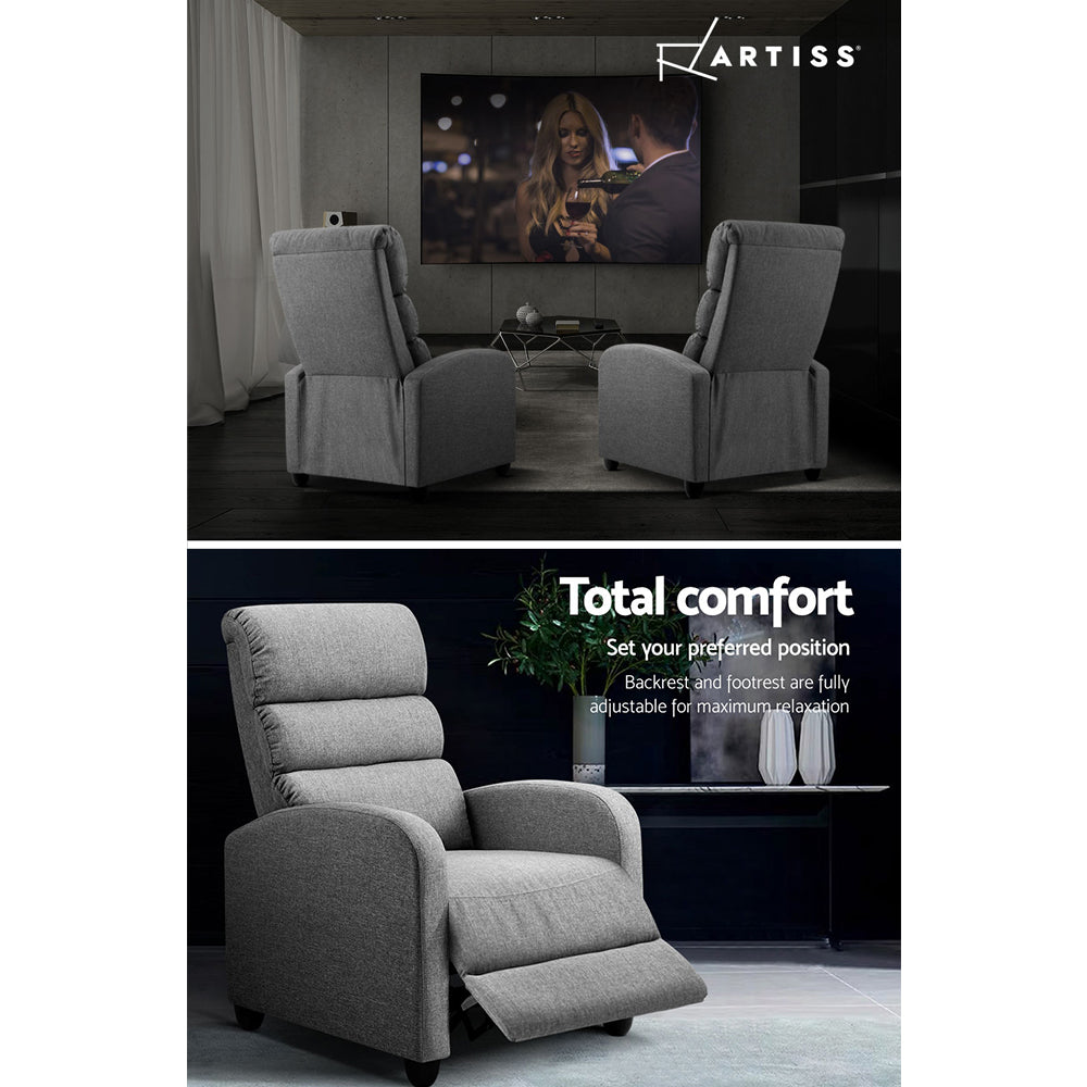 Sterling Fabric Recliner Armchair – Grey – Full Recline