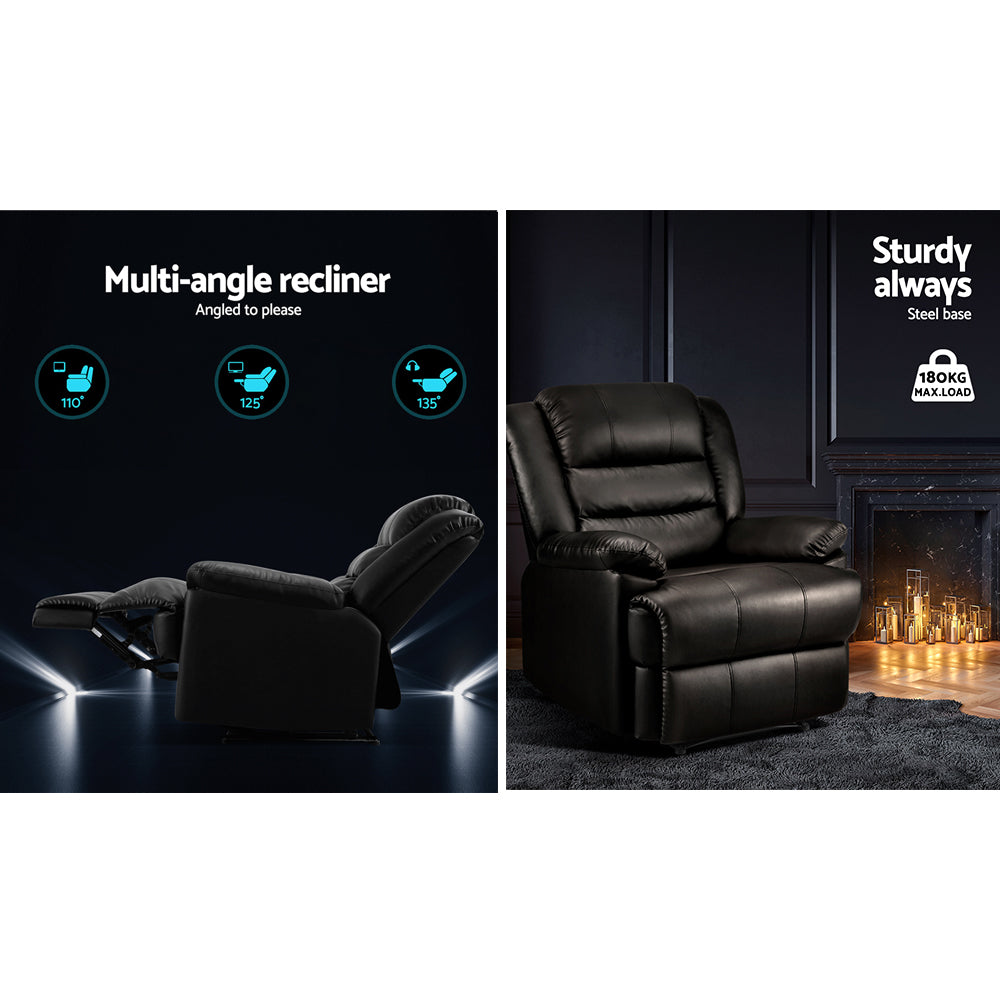 Cissy Leather Recliner Chair – Black – Single