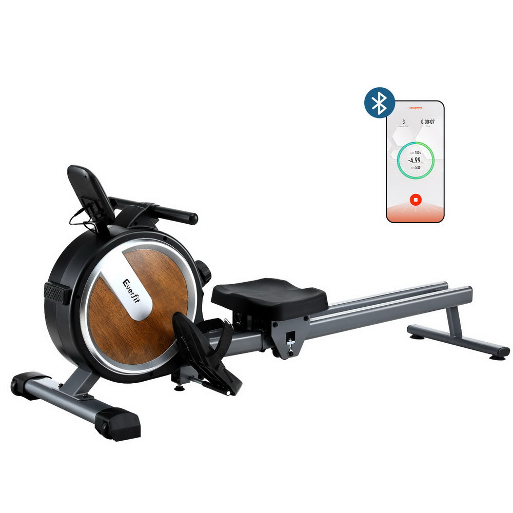 Linden 16 Level Magnetic Rowing Machine for Home with App Connect Walnut