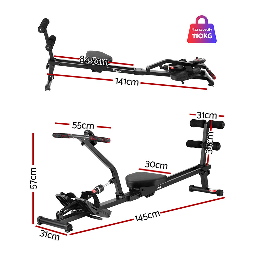 Serano Hydraulic Rowing Machine – Black – 12 Level Resistance