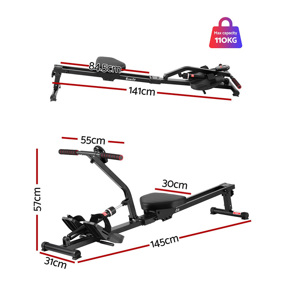 Halston Hydraulic Rowing Machine – Black – 12 Level Resistance
