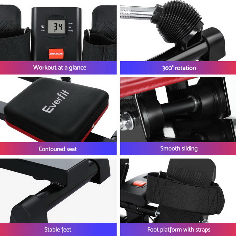 Everfit Hydraulic Rowing Machine – Black – 12 Levels
