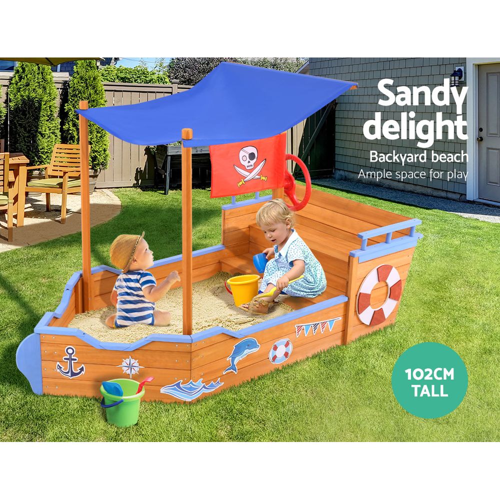 Valentina Boat Sandpit with Canopy – Brown / Wood – 165 cm