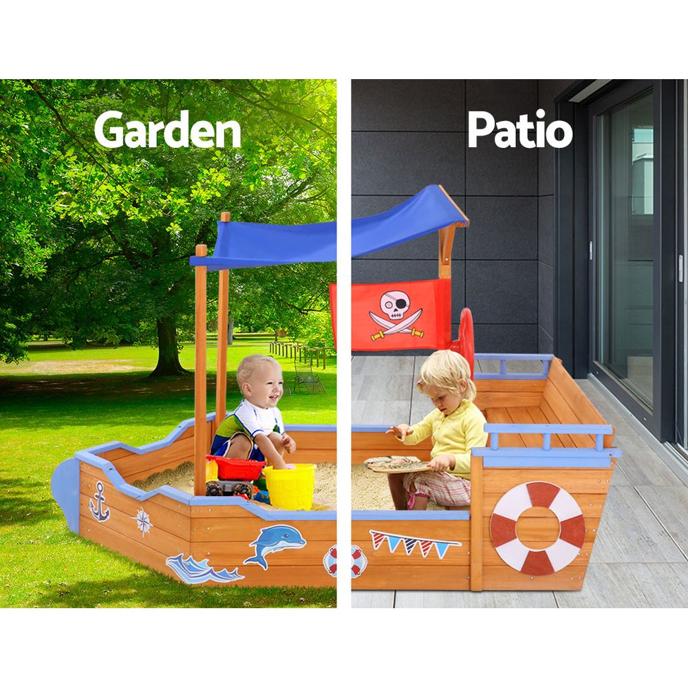 Valentina Boat Sandpit with Canopy – Brown / Wood – 165 cm