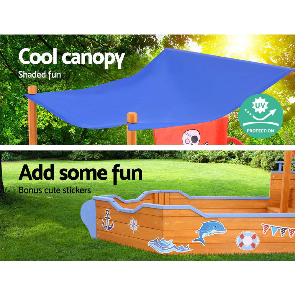 Valentina Boat Sandpit with Canopy – Brown / Wood – 165 cm