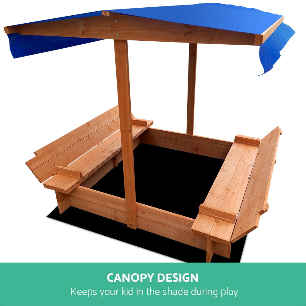 Mira Wooden Sandbox with Canopy – Natural – 120 cm