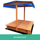 Kids Wooden Sandbox with Canopy & Foldable Seat - 120cm