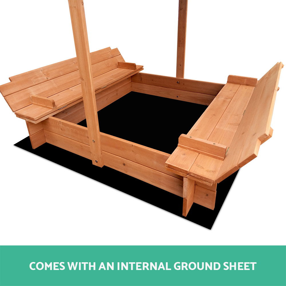 Mira Wooden Sandbox with Canopy – Natural – 120 cm