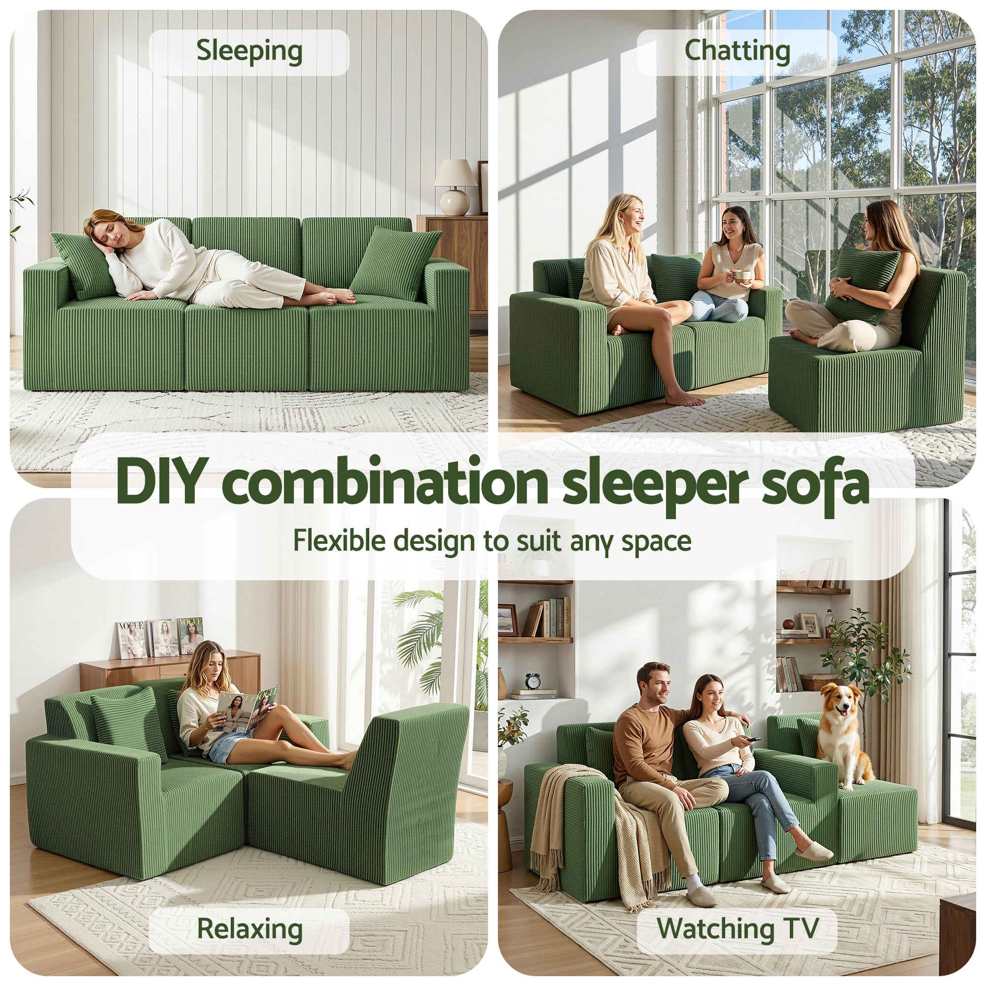 Aldara Modular Sectional Sofa – Green – 3 Seaters