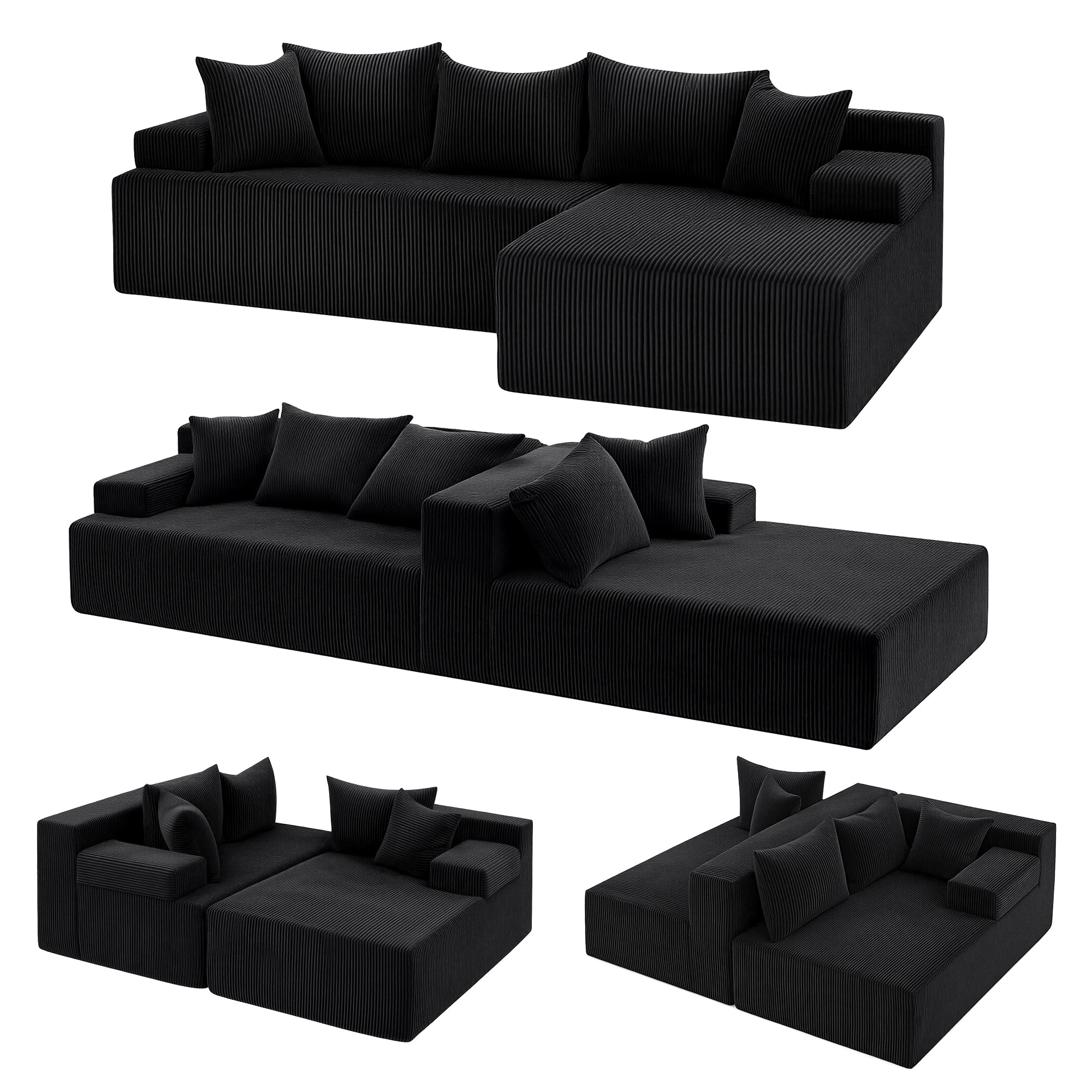 Nivara Modular L-Shaped Sofa – Black – 4 Seats & Above