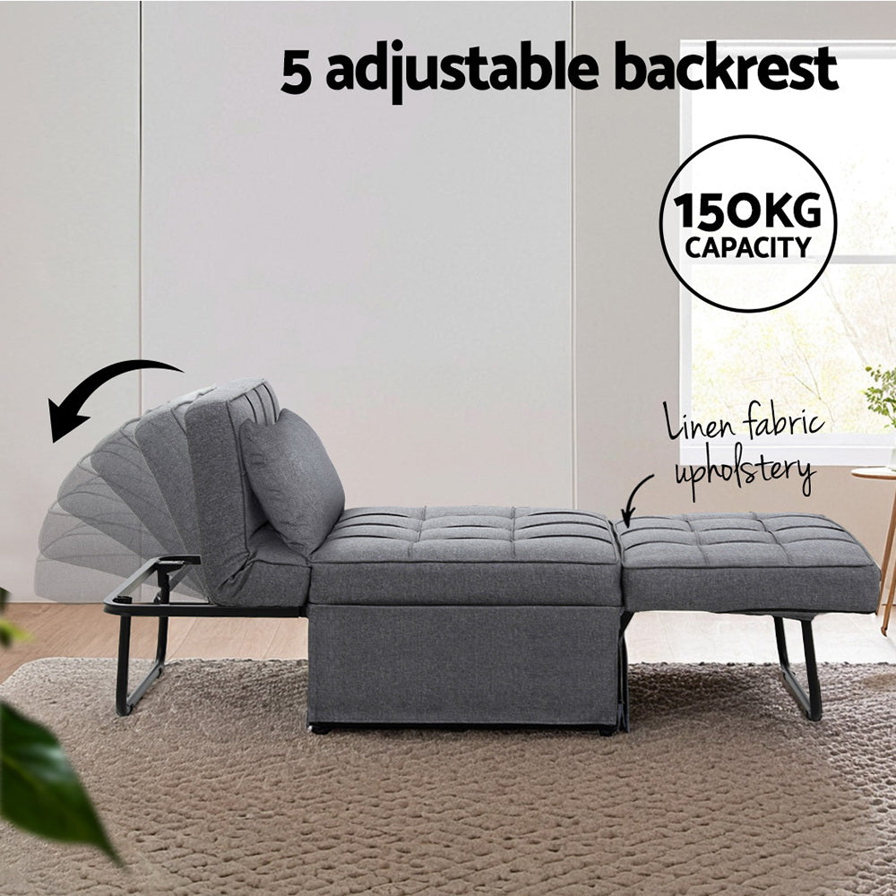 Marston Convertible Ottoman Sofa Bed – Grey – Single Seater