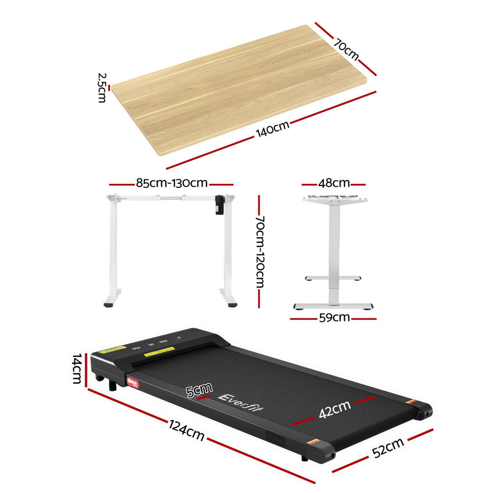 Alderon Electric Treadmill Desk Combo – White & Oak – 140 cm