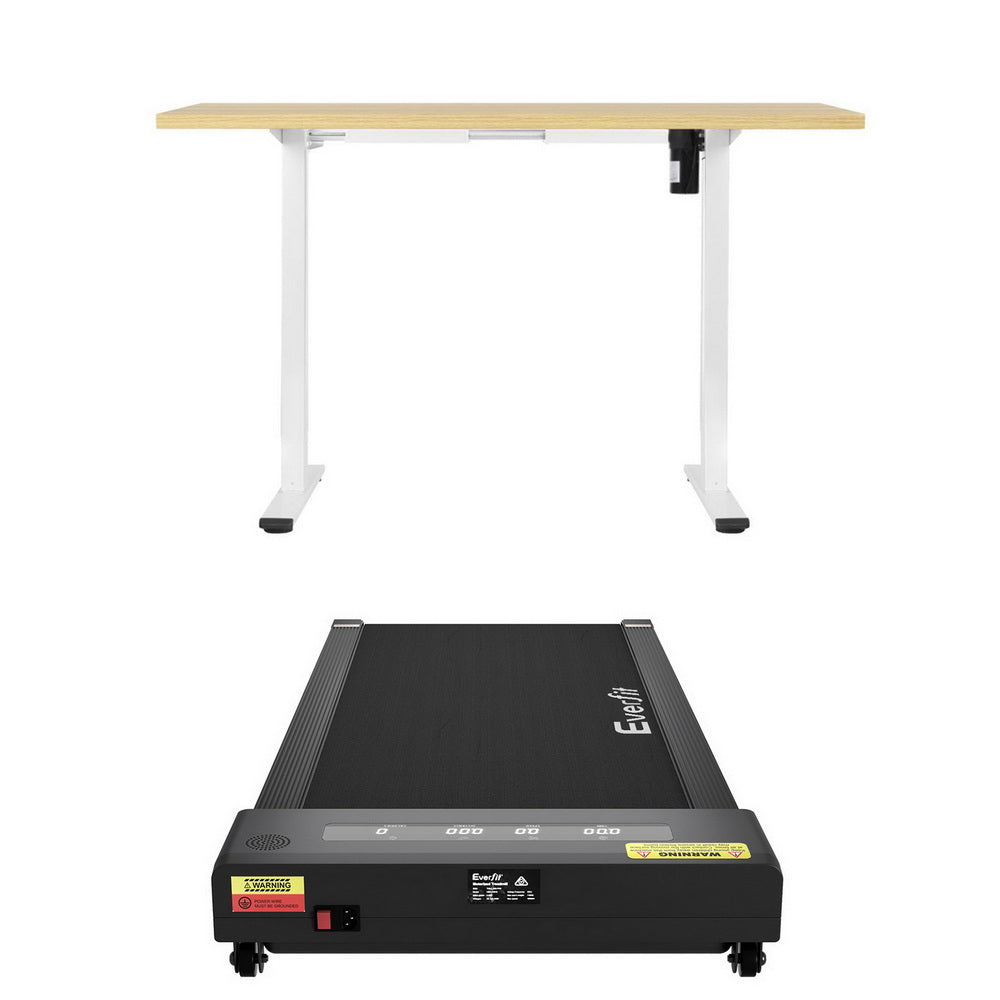 Alderon Electric Treadmill Desk Combo – White & Oak – 140 cm