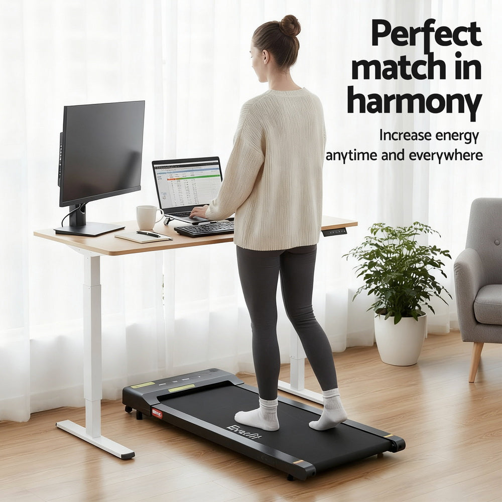 Alderon Electric Treadmill Desk Combo – White & Oak – 140 cm