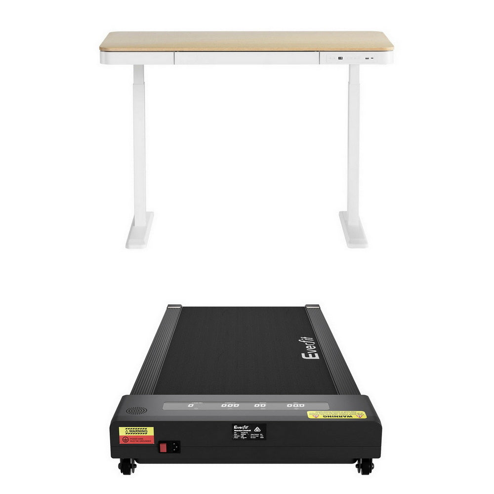 Zedron Electric Treadmill Desk Combo – White & Oak – 120 cm