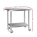 Stainless Steel Kitchen Bench with Wheels – 1219x610mm