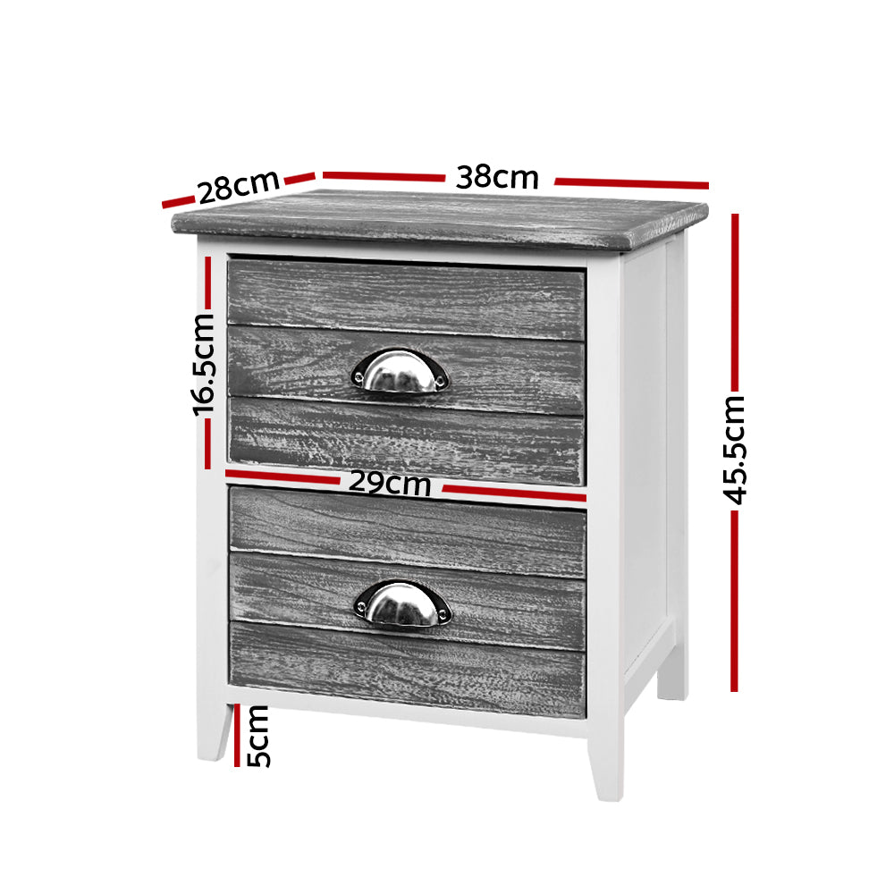 Sage Vintage Bedside Tables – Grey – Set of 2