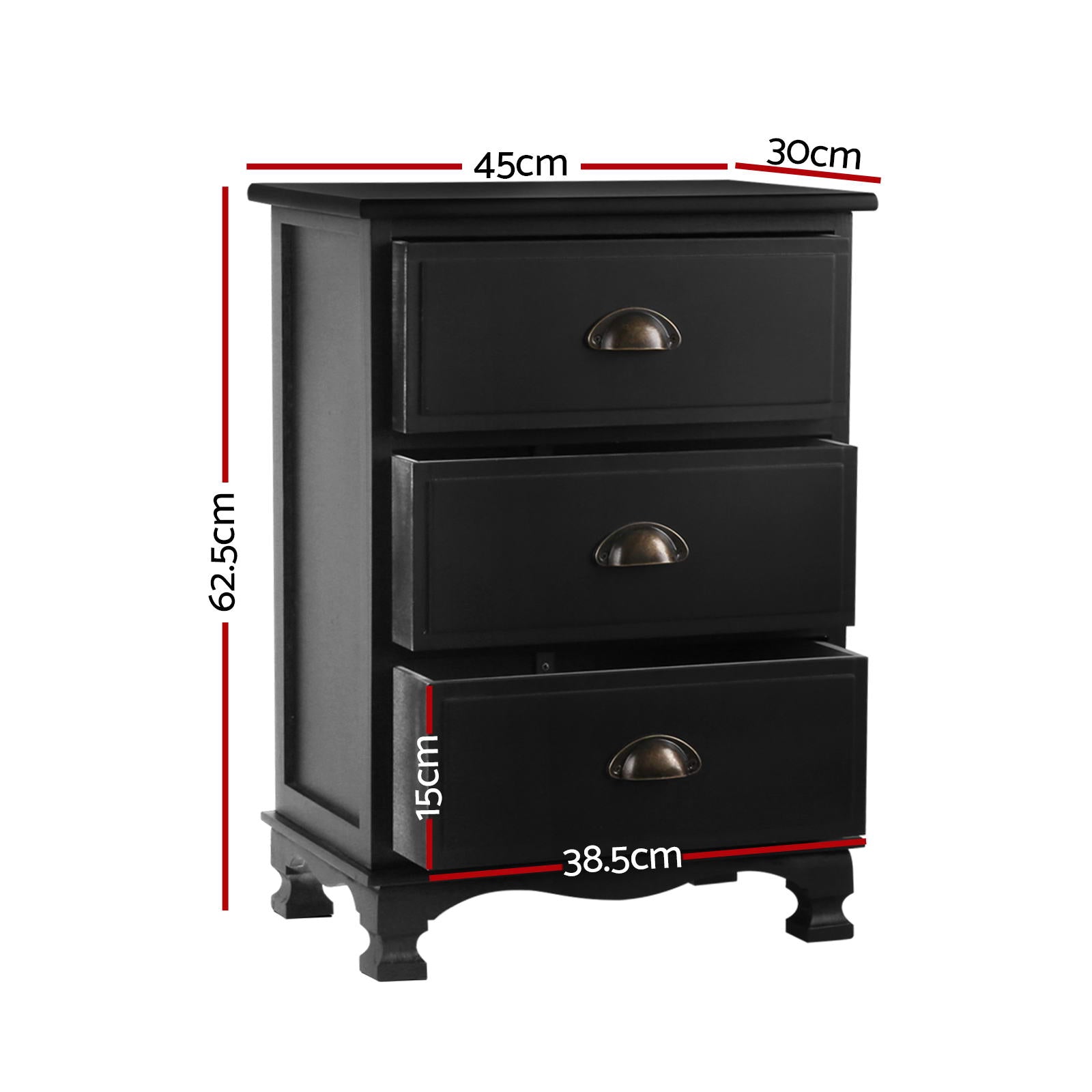 Linden Vintage Bedside Tables – Black – Set of 2