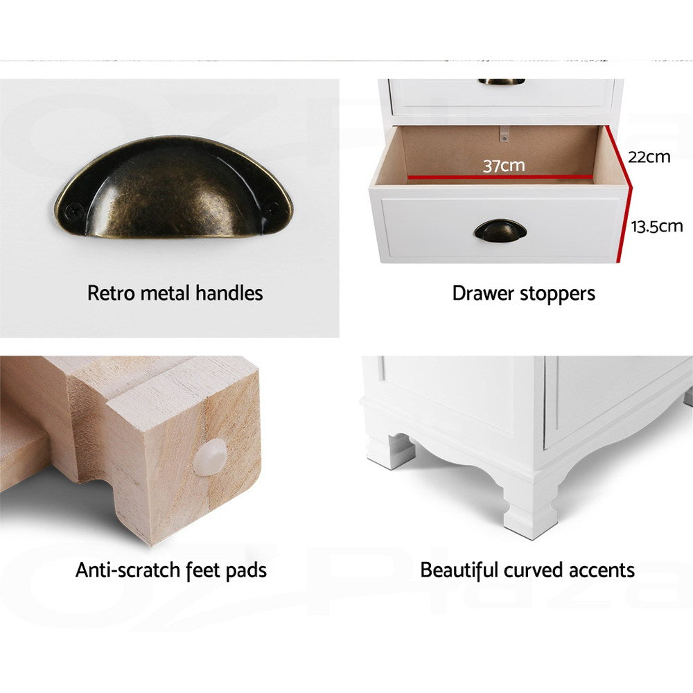 Cordelia Vintage Bedside Table – White – 3 Drawers