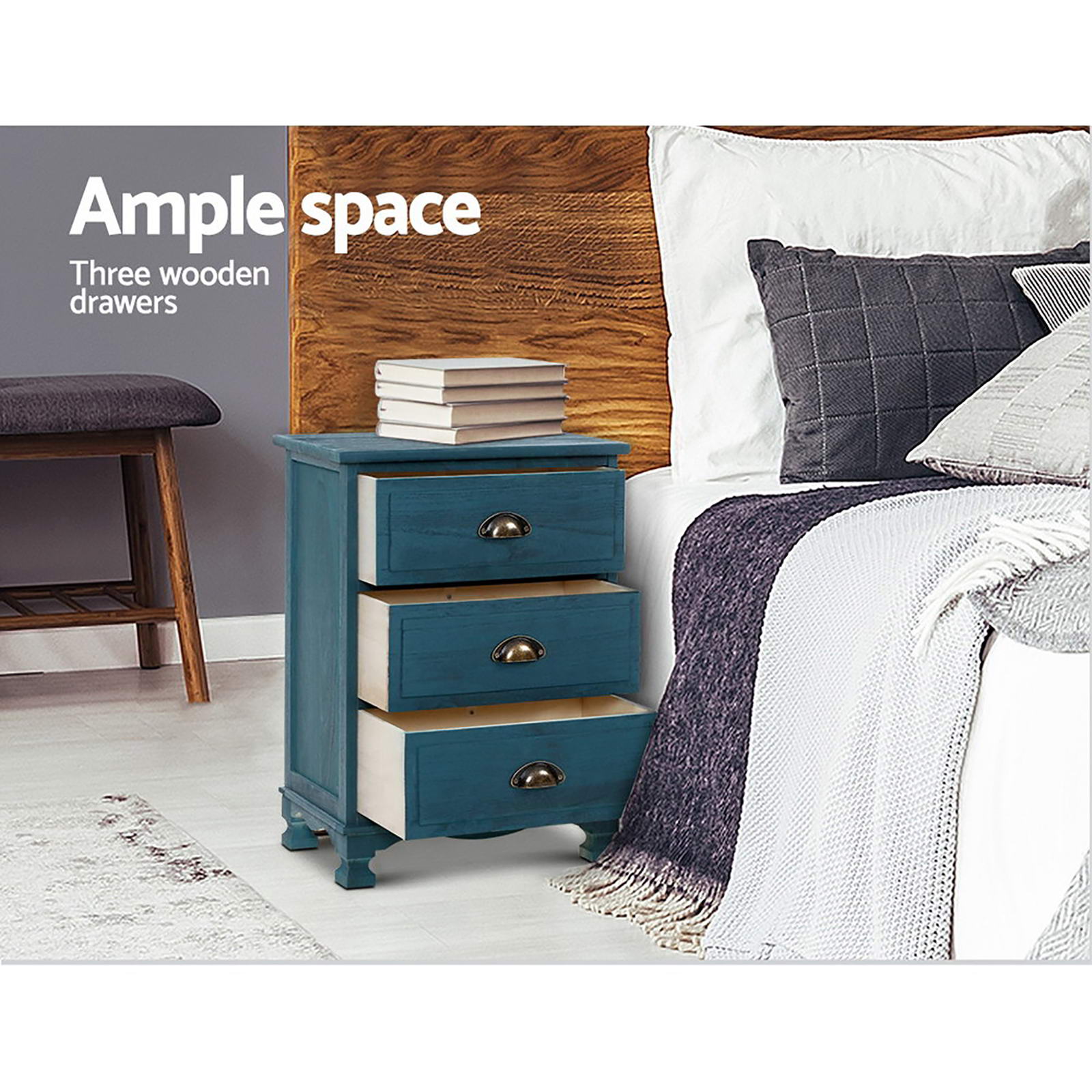 Meridian Vintage Bedside Tables – Blue – Set of 2