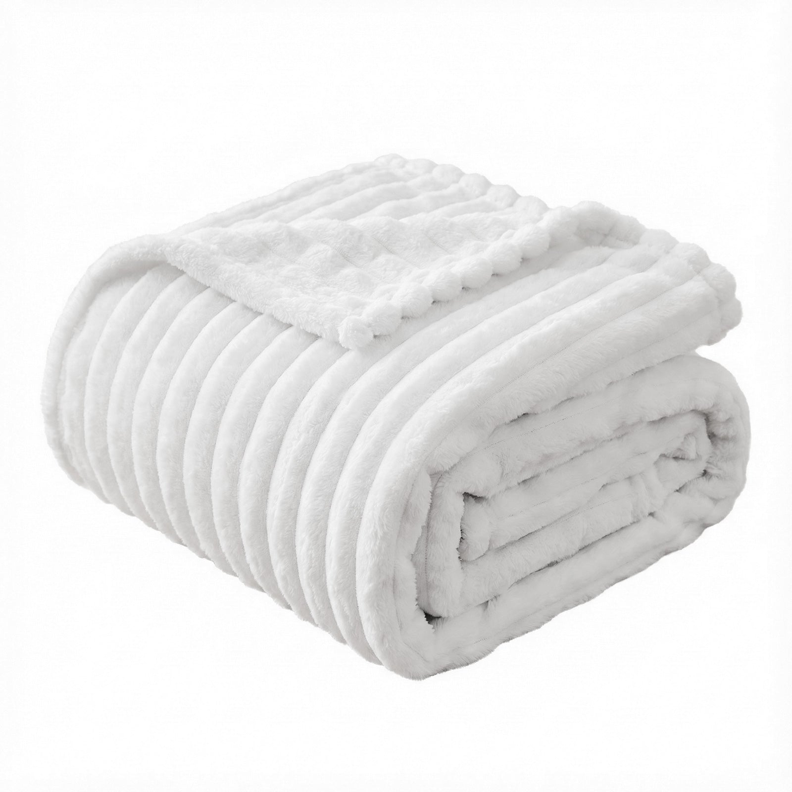 Giselle Fleece Throw Blanket – White – Large