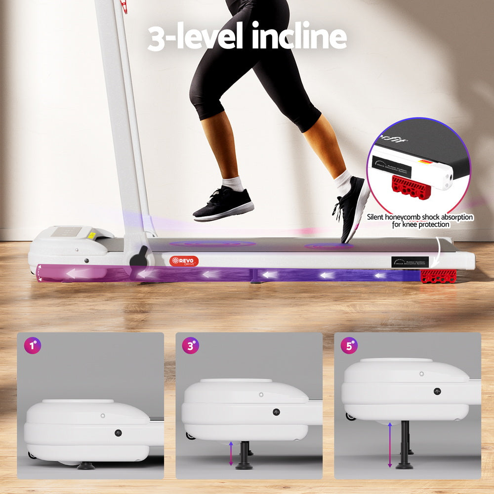 Kaelem Electric Walking Pad with Incline – White – 400mm